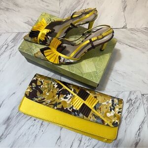 Yellow and Brown J Renee Heels with Matching Clutch Set